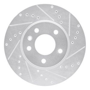 Cadillac ATS Brake Rotor (1) - Front Right - R1 Concepts - Drilled & Slotted - Silver - `13-`25
